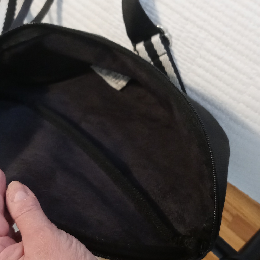 Black Crossbody Bag with Striped Strap - Picture 2 of 2